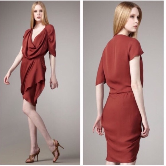 NWT Haute Hippie Silk Asymmetrical Rust Cowl Dress - Picture 7 of 7